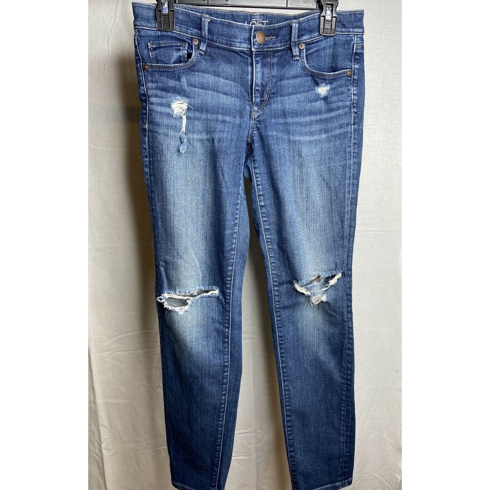 Loft Womens Jeans Sz 24/7 Modern Skinny Medium Wash Distressed Ripped Stretch